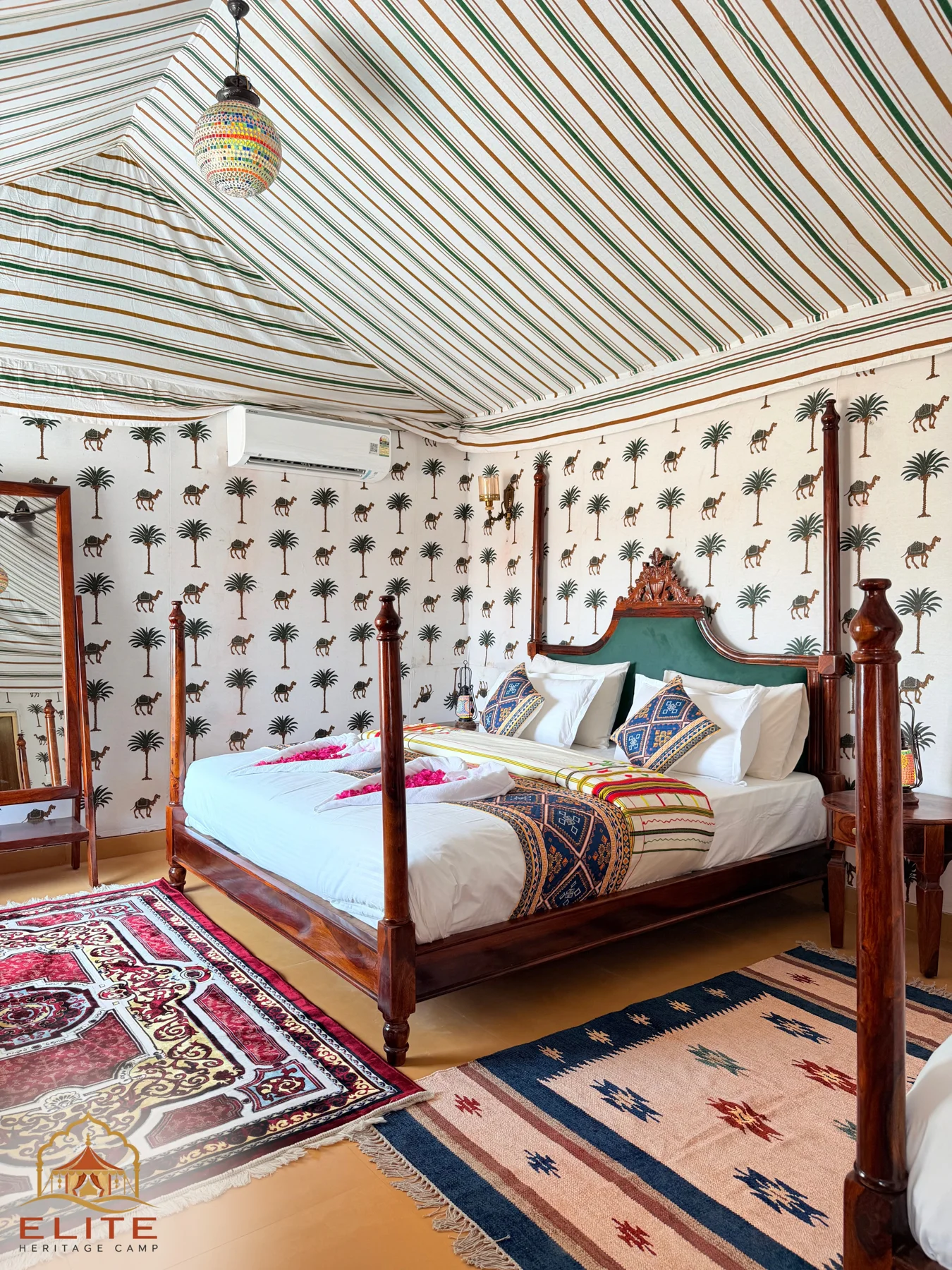Maharaja Luxury Tent bedroom at Elite Heritage Camp, Jaisalmer